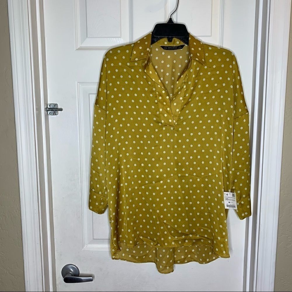 Zara Spotted Smock Top Size XS Gold and Cream